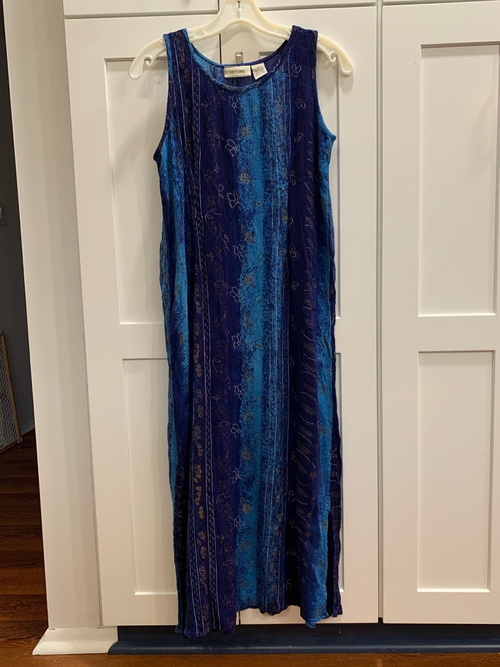 MOSAIC Blue Gradient Maxi Dress Size 8 Sleeveless Tie-Back Boho Sundress